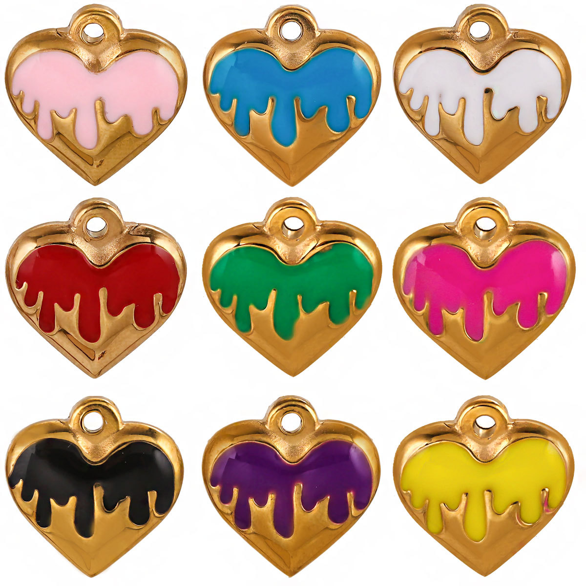 Heart Shape Pattern 5 PCS/Package Stainless Steel PVD Coated Real Gold Plated Heart Shape Pendant DIY Jewelry Accessories