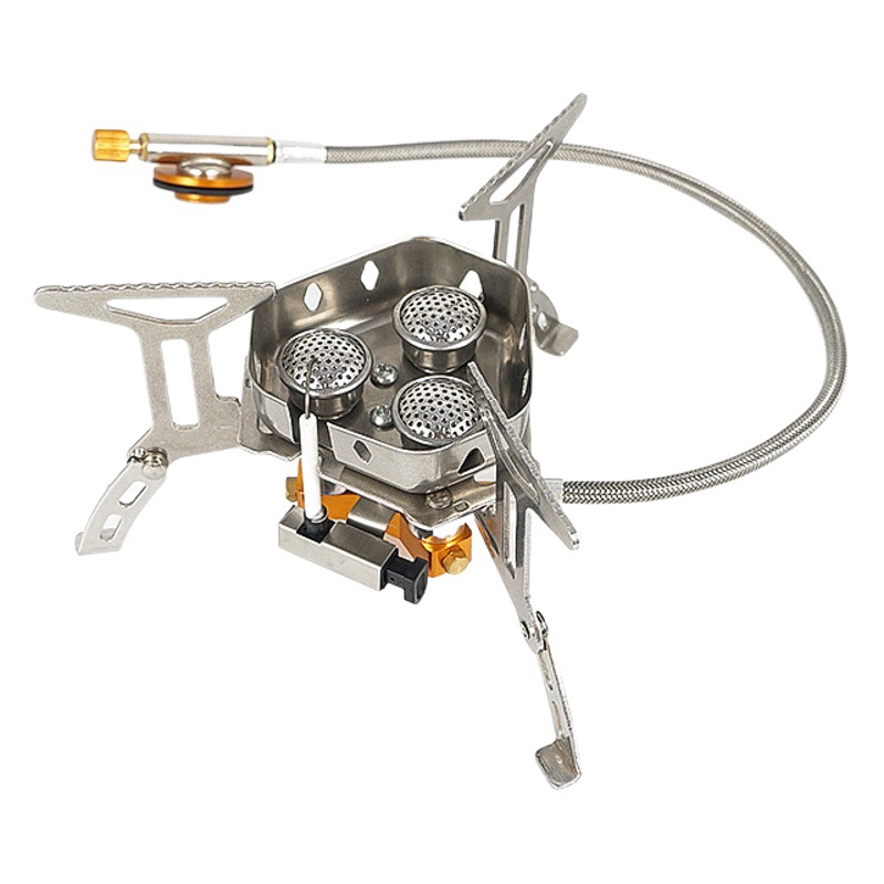 Al Aire Libre portátil de tres cabezas estufa picnic montañismo a prueba de viento equipo de camping estufa de gas Meng Huo estufa de coche de viaje