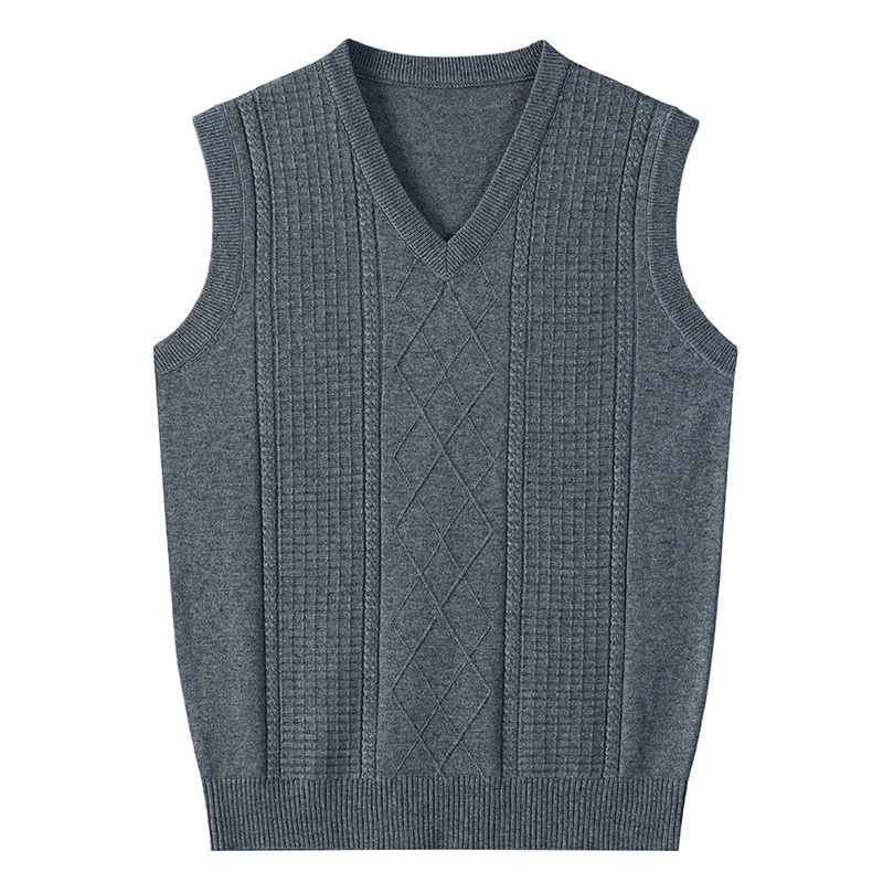 Autumn and Winter New Style Wool Vest for Middle-Aged and Elderly Men Sleeveless Knitted Waistcoat Plain Jacquard Pullover Sweater Manufacturer