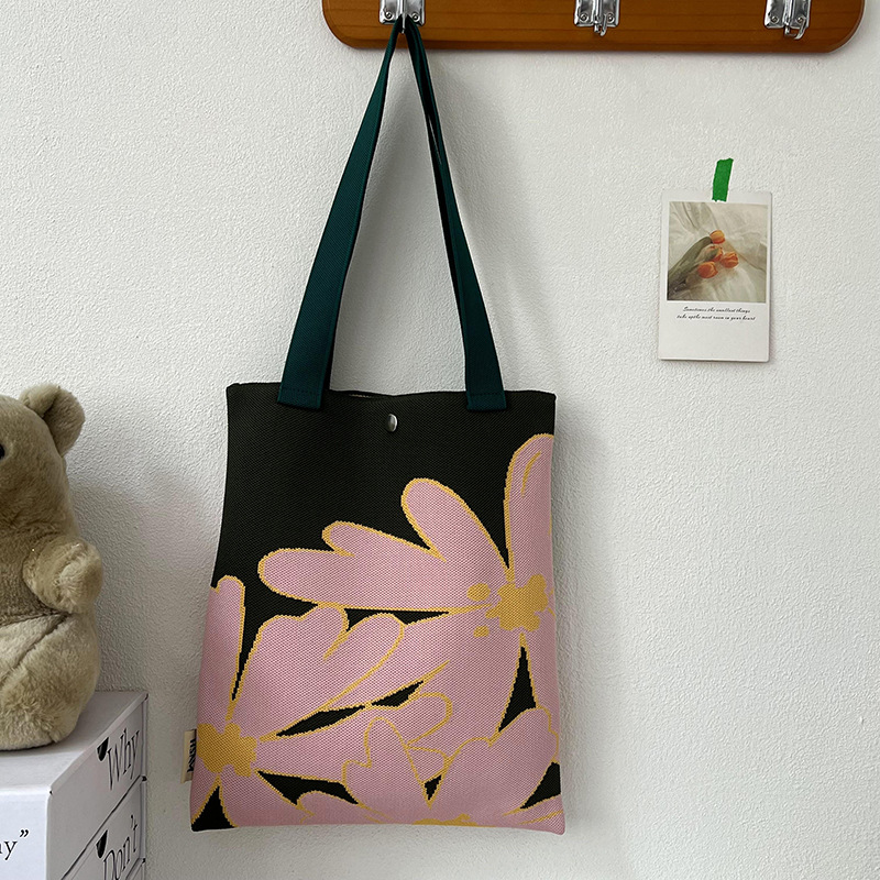 Bolsa de mano de punto de diseño simple flor frutas color contrastante bolso de mano de viaje fuera de gran capacidad bolso de hombro