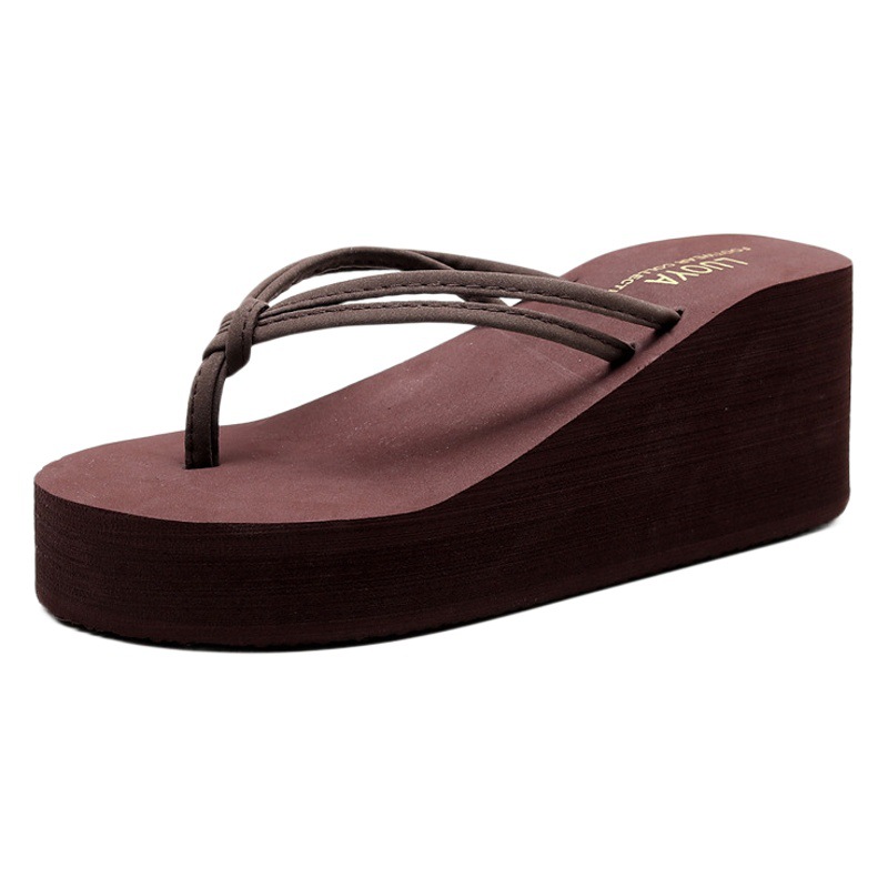 Women's Summer Flip-Flops with 7cm Wedge Heels, Fashionable Outdoor High-Heeled Sandals, Thick-Soled Non-Slip Beach Slippers for Women