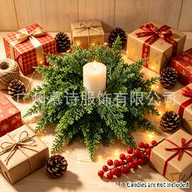 圣诞节装饰花环跨境松柏松针绿色圣诞门挂装饰Christmas Wreath