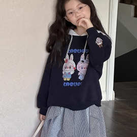 女宝宝时髦休闲卫衣秋装中大童春秋新款卡通印花可爱百搭休闲套装