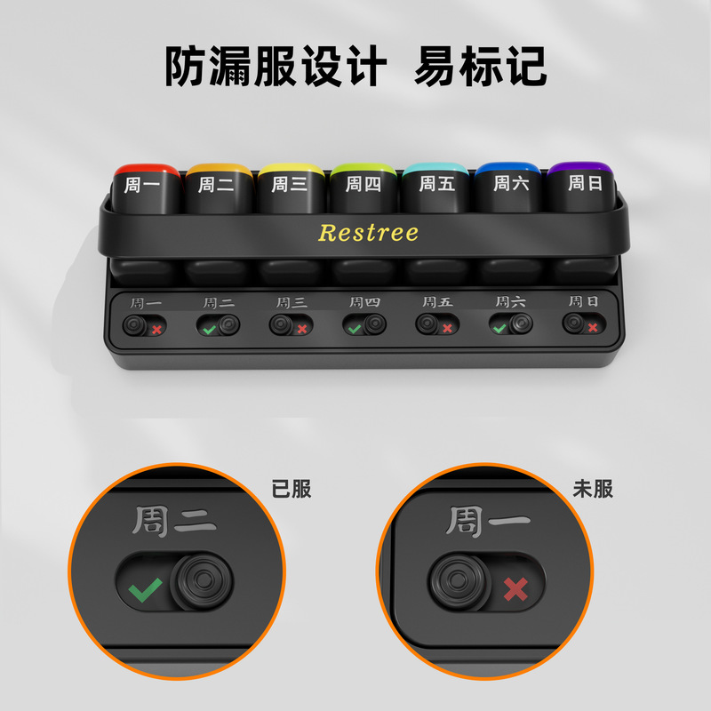 新款支架7格每日分装药盒带提醒功能滑盖开关药片收纳塑料盒|undefined