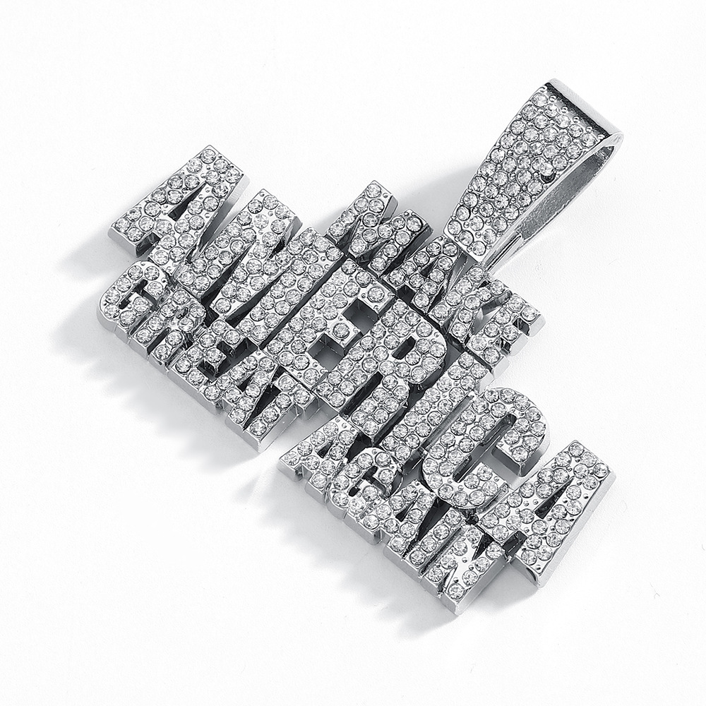 Amazon venta caliente Europa y América Hip Hop accesorios para hombres dominantes llenos de diamantes MAKE AMERICA colgante de letras cadena cubana