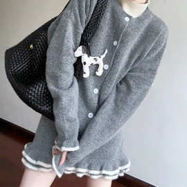 2025超火冬装一整套边撞色针织开衫套装女高腰半身裙两件套潮