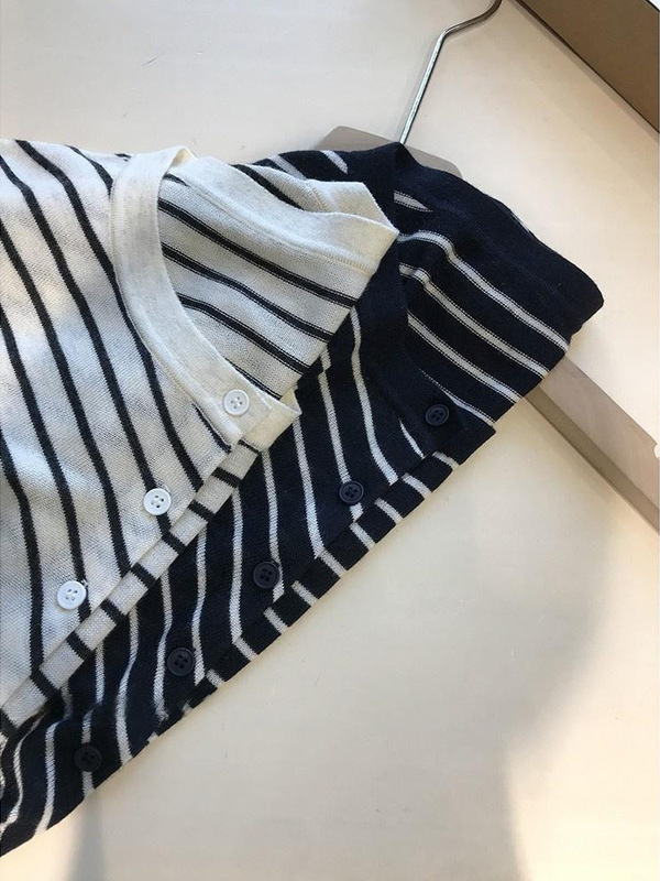 Bella Stripes ~ Very Designer Style Sheep Wool Asymmetrical Stripesd Knitwear Round Neck Knitwear G090613