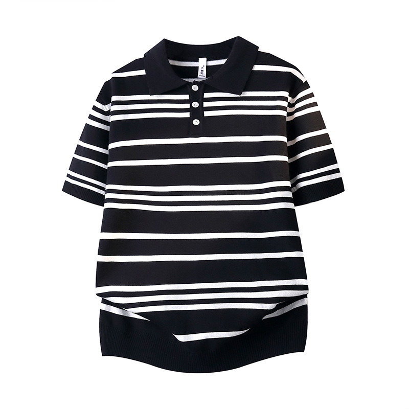 Polo camiseta de punto camiseta de manga corta hombre con solapa rayas viejas camisetas de hielo de negocios de verano fábrica transfronteriza al por mayor