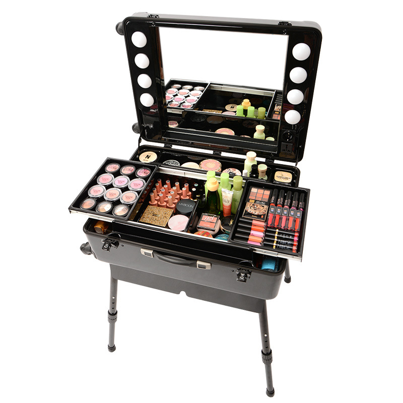 24 pulgadas lámpara de maquillaje caja de lámparas de varilla de tracción universal caja de maquillaje caja de herramientas de belleza de uñas multifuncional bolsa de maquillaje retro