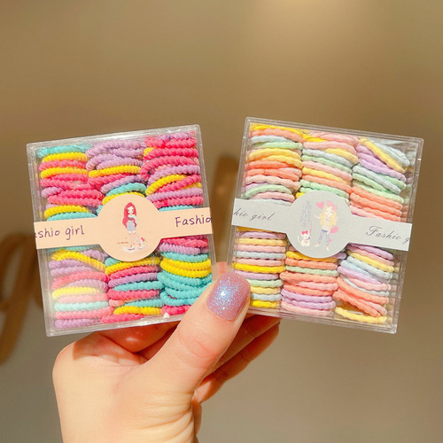 90 pieces boxed children's seamless small rubber bands candy color baby hair ties cute high elastic hair tie wholesale