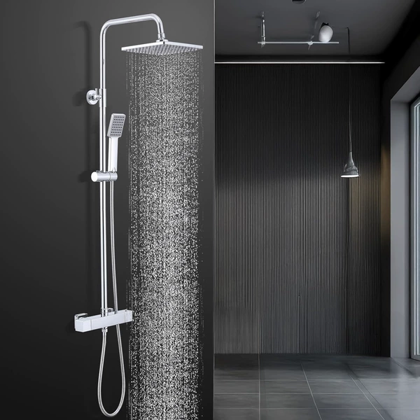 Electroplating-square locking thermostatic shower set