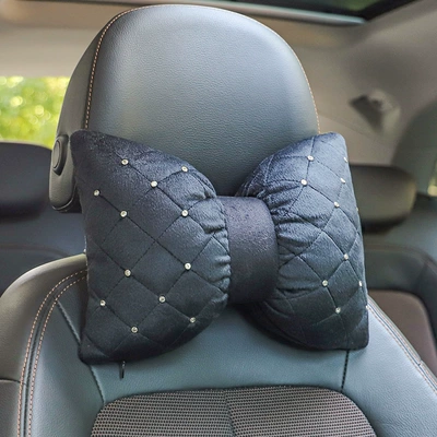 Car Headrest with Nail Embroidery, Car Neck Pillow, Car Bone Pillow, Car Seat Cushion, All-Season Car Pillow (Headrest) - studded-bow-headrest-single-pack