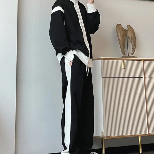 Casual sports suit men's fashion matching handsome cardigan sweater spring and autumn jacket couple sportswear men's two-piece suit