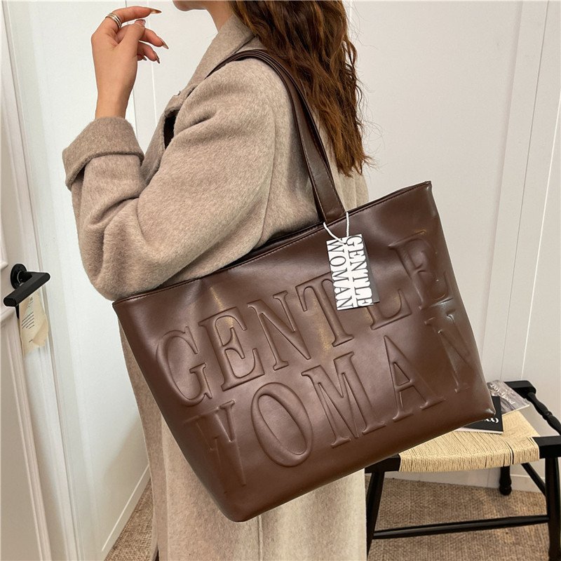 Thai Gentlewoman Letter Embossed Tote Bag for Women, Winter Vintage Dark Color Commuter Tote Shoulder Bag Thai Gentlewoman Letter Embossed Tote Bag for Women, Winter Vintage Dark Color Commuter Tote Shoulder Bag