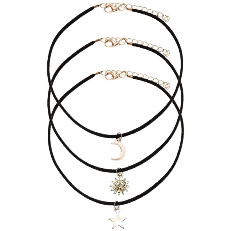 AliExpress Южная Корея, универсальный европейский и американский многослойный бархатный ремешок, ожерелье Star Moon Sun, короткий свитер, ожерелье, Женский шейной ободок