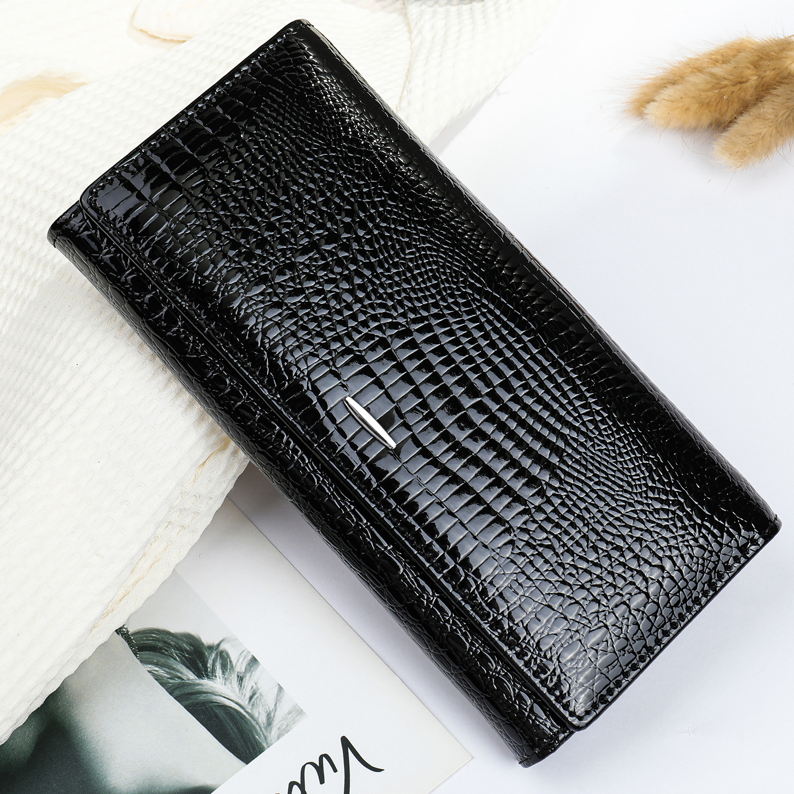 Cross-Border Genuine Leather Evening Clutch Bag Fashion Wristlet Large Capacity Envelope Purse Women's Coin Purse Top Grain Cowhide Handbag - Thumbnail 7