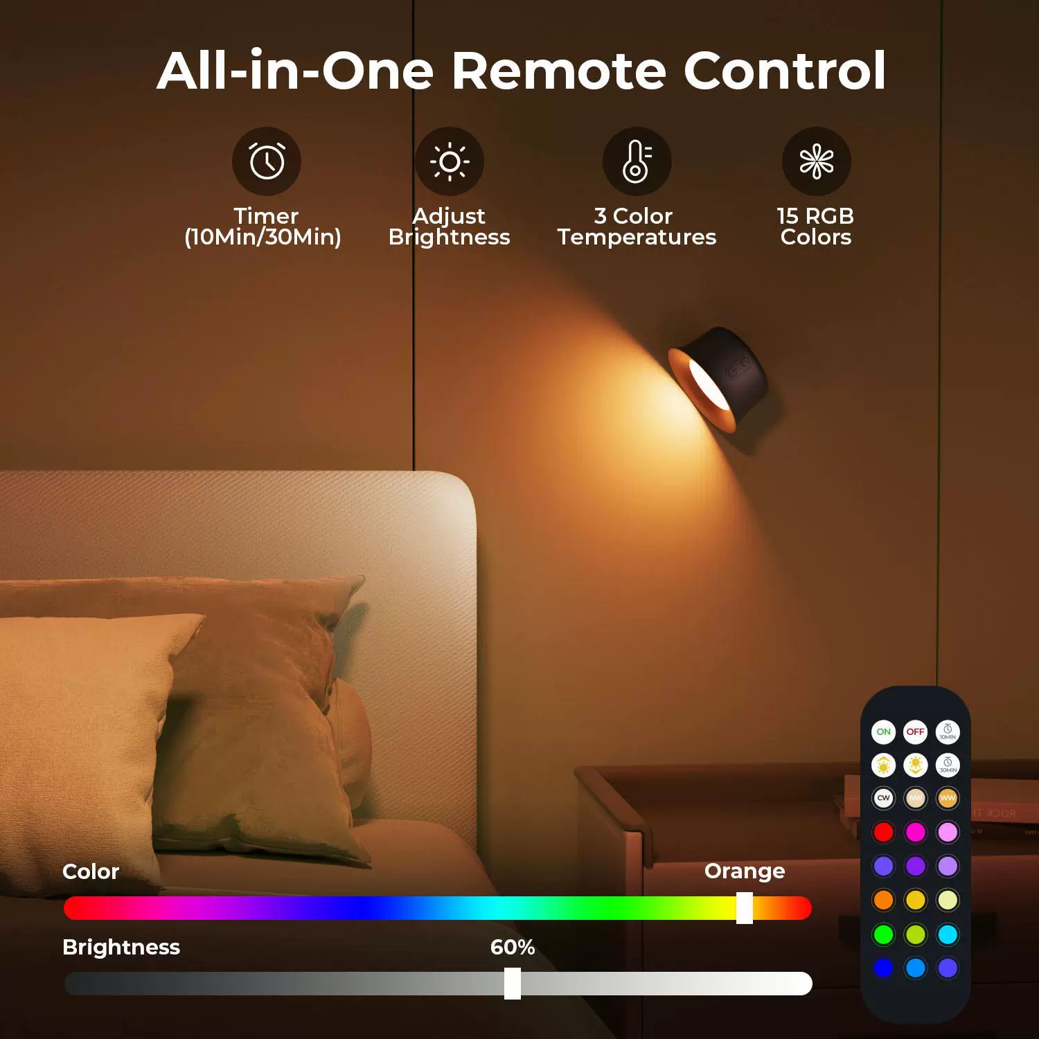 Магнитная RGB-CW настенная светильник, беспроводной перезаряжаемая, вращающаяся ambient лампа