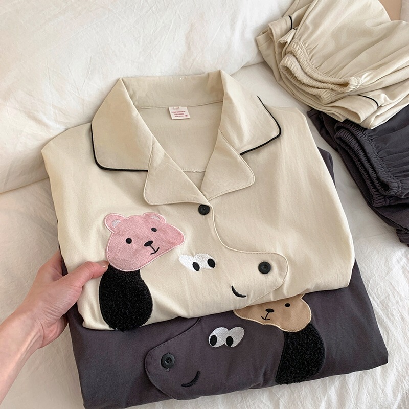 Cartoon Puppy Pure Cotton Couple's Pajamas for Men and Women, New Spring Design Long-Sleeved Home Wear Set That Can Be Worn Outside