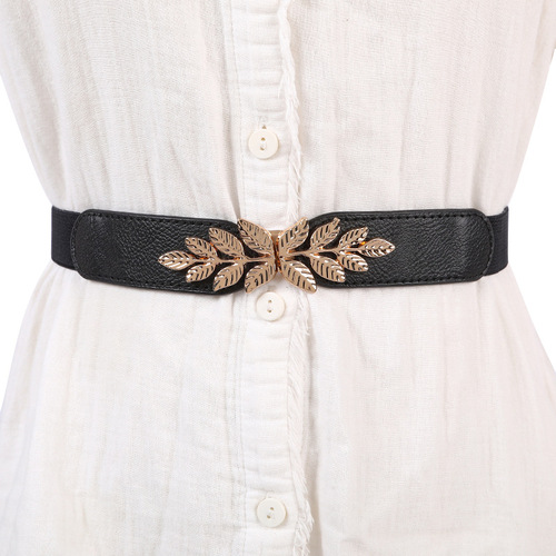 Wholesale Fashion Women's Stretchable Fine Waist Seal Elastic Decorated Belt with Hooks for Down Jackets and Dresses
