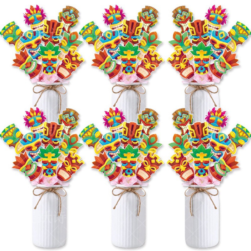 Jarrón de decoración de fiesta hawaiana transfronteriza con tarjeta de decoración de jarrón de máscara primitiva de fiesta de playa de verano