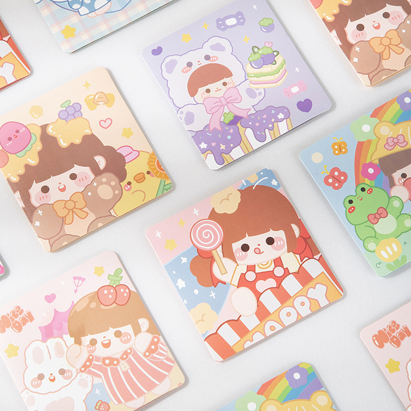 Creative cute little girl square greeting card little frog lollipop small card gift for folding greeting card wholesale