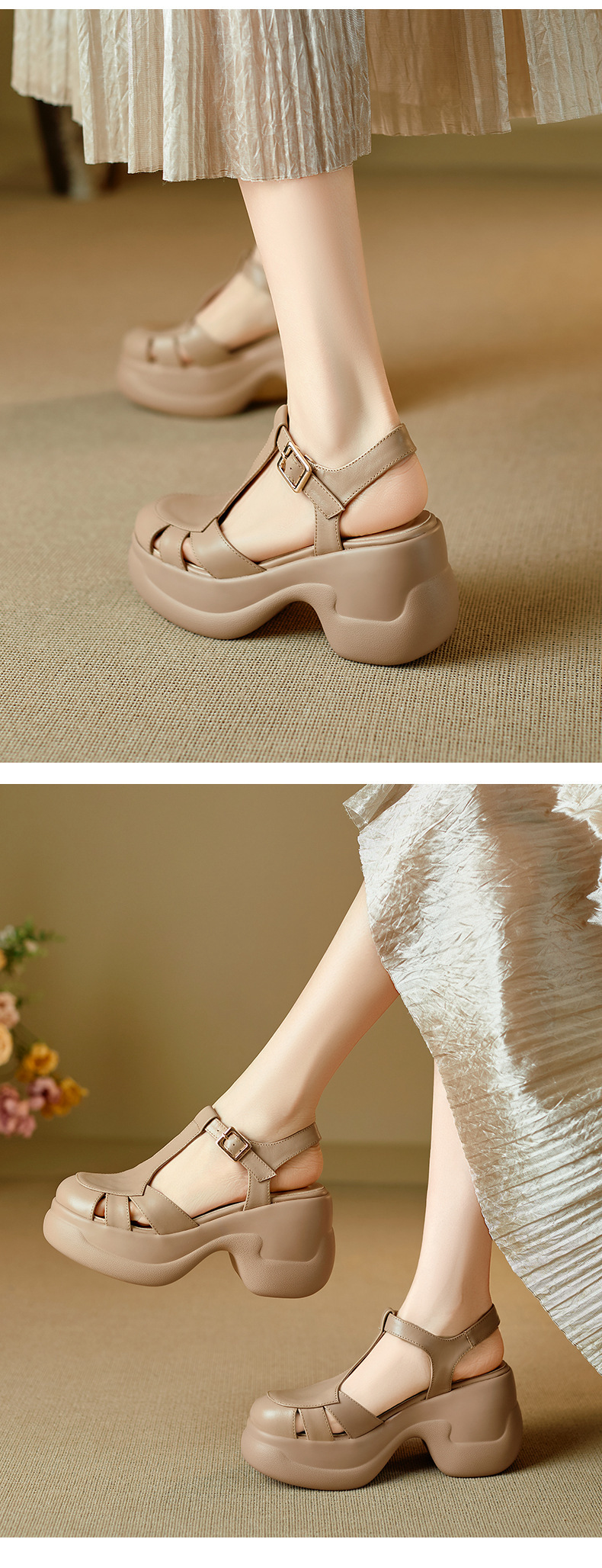 Sandal nữ quai chữ T đế xốp dày phong cách La Mã — đen chi tiết 9