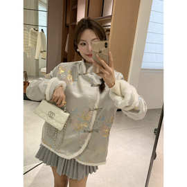 韩国新中式国风棉衣刺绣盘扣高级感立领棉服