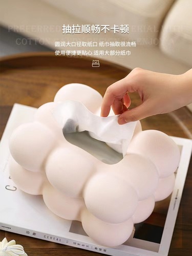 Flocking marshmallow ceramic tissue box living room coffee table paper box cream tissue box high-value storage box