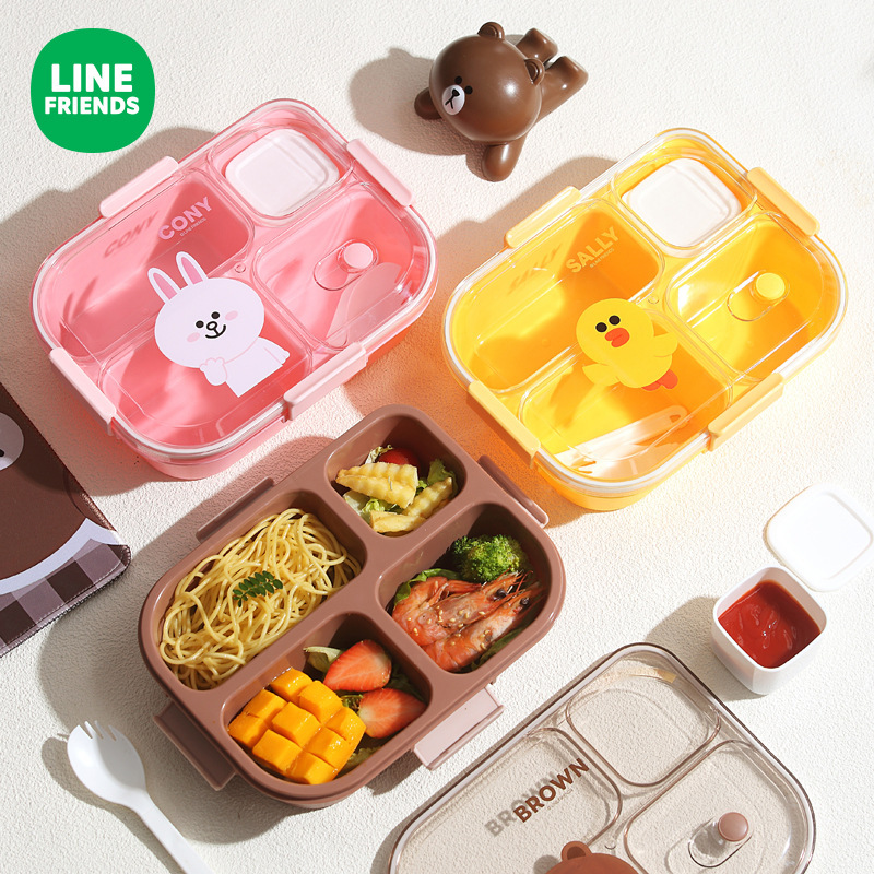 Caja de almuerzo de microondas de dibujos animados de oso marrón de tres cuadrículas de oficina para adultos caja de almuerzo de estudiantes de oficina caja de almuerzo portátil