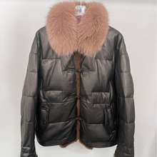 2025年冬季新款真皮羽绒女短款真皮绵羊皮方领狐狸毛外套