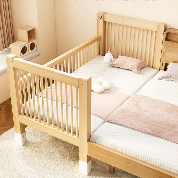Baby Large Bed Guardrail Children's Adjustable Bedside All Beech Wood Splicing Crib Crib Solid Wood Children's Bed Widening