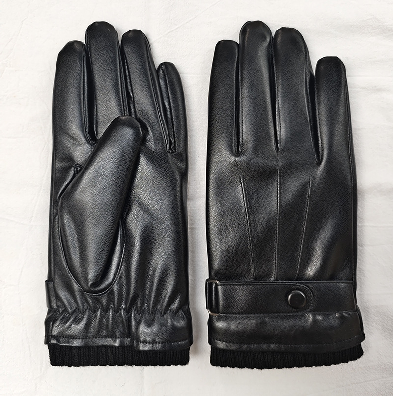 Men's Winter Gloves PU Leather Touchscreen Warm Black Couple Gloves With Fleece Lining Windproof Water-Resistant_voghion.com
