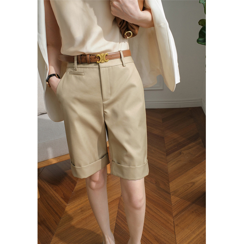 Special Offer in Stock New Style Handsome Slim Workwear Five-Point Casual Straight Shorts Mid-Pants Women's Summer Fashion Slim Fit