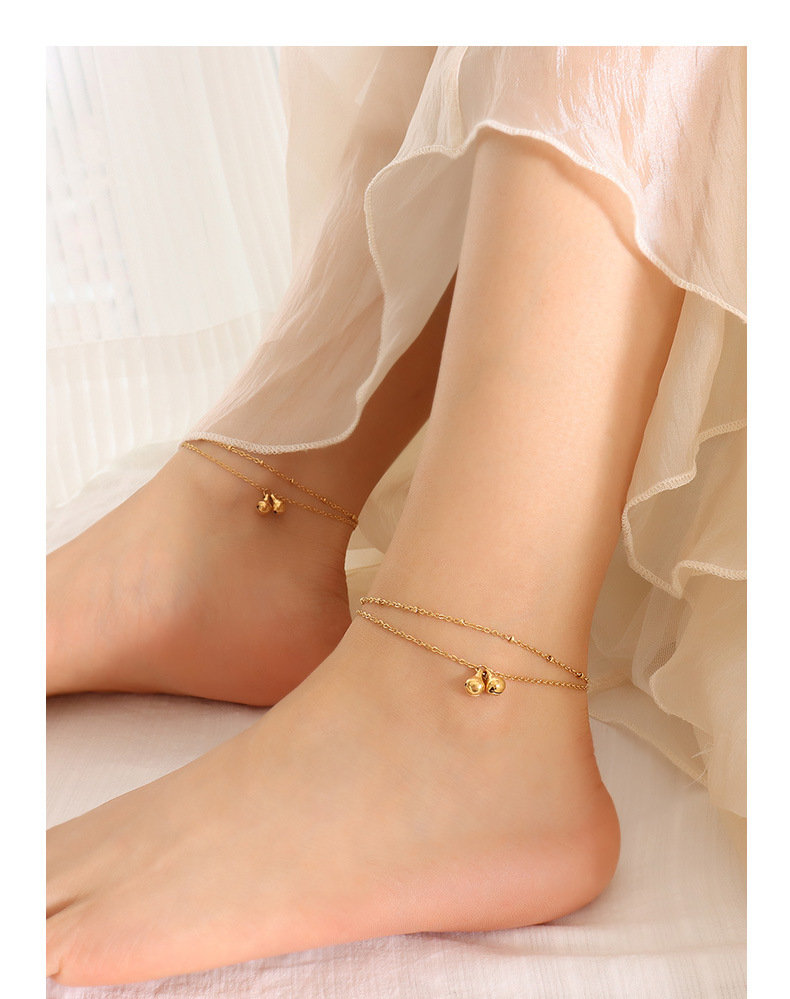 Fashion Double-layer Chain Bell Anklet New Titanium Steel Plated 18k Gold display picture 2