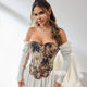 Fishbone Brassiere Flower Oil Painting Series High-end Strapless Waistline Gathering Straight Hem Ladded Tunic Top