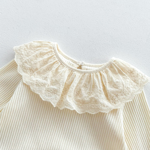 ins baby girl lace collar bag farts spring and autumn clothing baby pure cotton long-sleeved jumpsuit bottoming clothing romper
