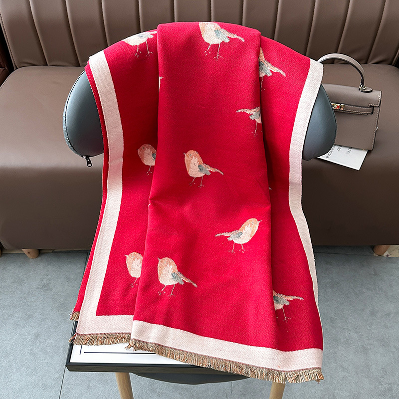 Bufandas coreanas de cachemira de dama 2025 pájaros con un bufón de aire acondicionado que se vuelve más grueso y cálido