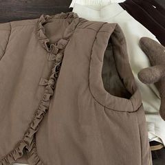 2023秋冬新款森系女童木耳邊馬甲棉外套外穿兒童花邊夾棉加厚背心