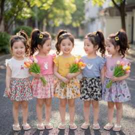 2026新款飞袖儿童夏季女童洋气可爱衣服短袖套装碎花小清新两件套