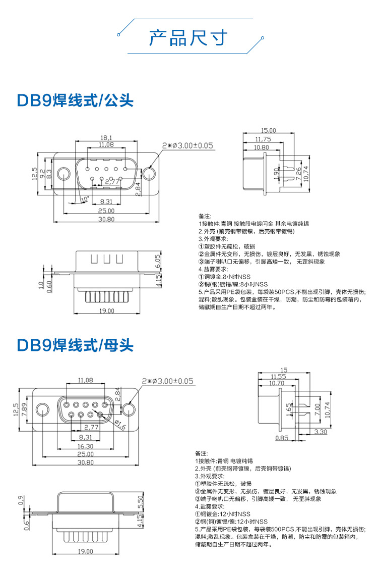 DR9/15/25/37 DB公头/母头 焊板插板式 90度弯脚/针 串口VGA插座-阿里巴巴