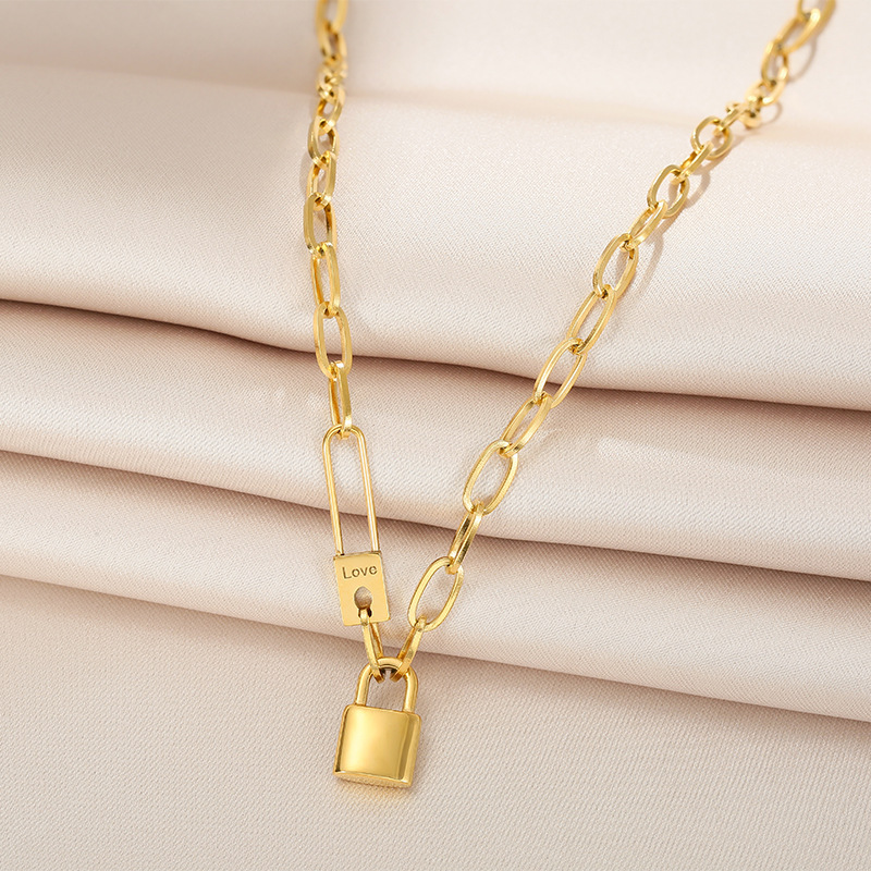 Plating Design Streetwear Style Streetwear Lock Titanium Steel Plating Pendant Necklace