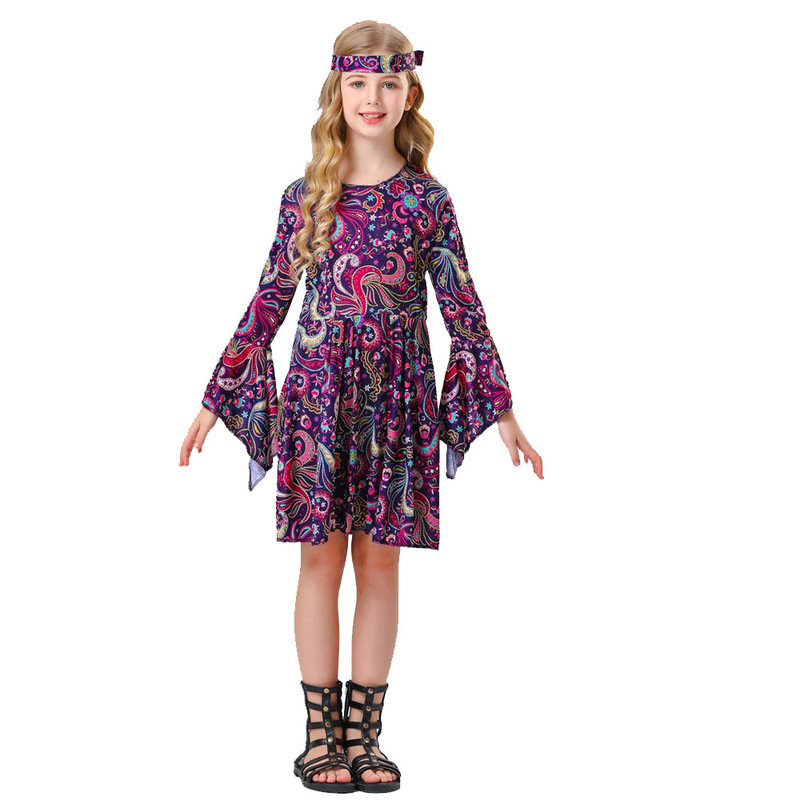 Wholesale Halloween new 7080 s vintage disco children's bar cos hippie costumes stage outfits