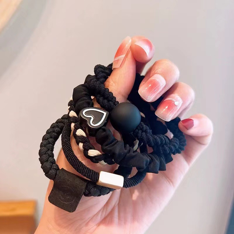 Ins viento frío gradiente gris 3 correas para el cabello gruesas y de alta elasticidad bandas de goma para atar el cabello