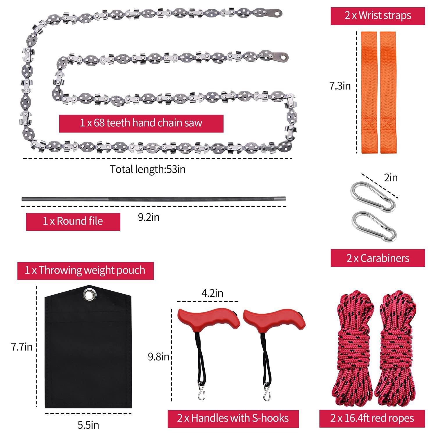 Juego de sierra de alambre con cremallera de mano para exteriores, motosierra de corte de ramas de gran altitud de jardín 53Inch68 cuchillo de dos vías