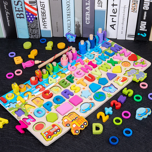 Children's wooden early education educational development multifunctional transportation logarithm board digital cognitive puzzle puzzle building block toys