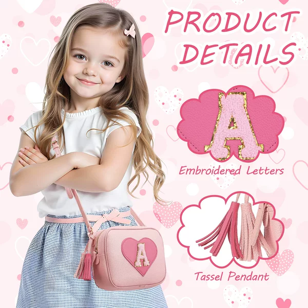 Cross-Border Hot-Selling Girls' Lettered Single-Shoulder Crossbody Bag with Colorful Hearts, Versatile and Fashionable Portable Crossbody Bag in Pure Pink
