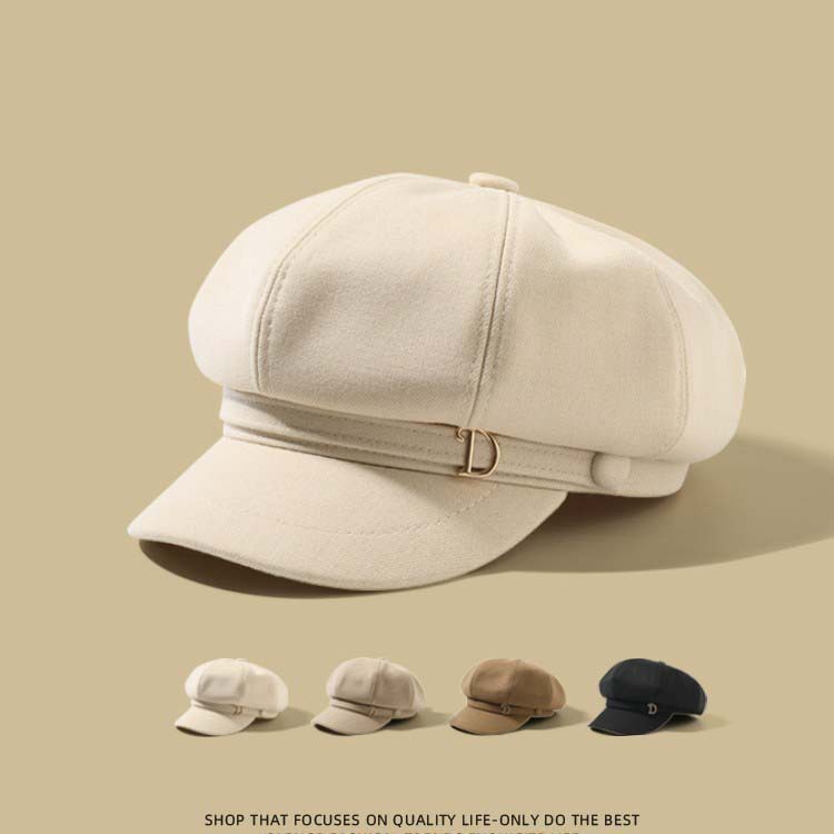 New stylish and versatile hat for women, perfect for autumn and winter, featuring a fashionable beret design with a British-inspired retro and casual octagonal shape that makes the face appear smaller