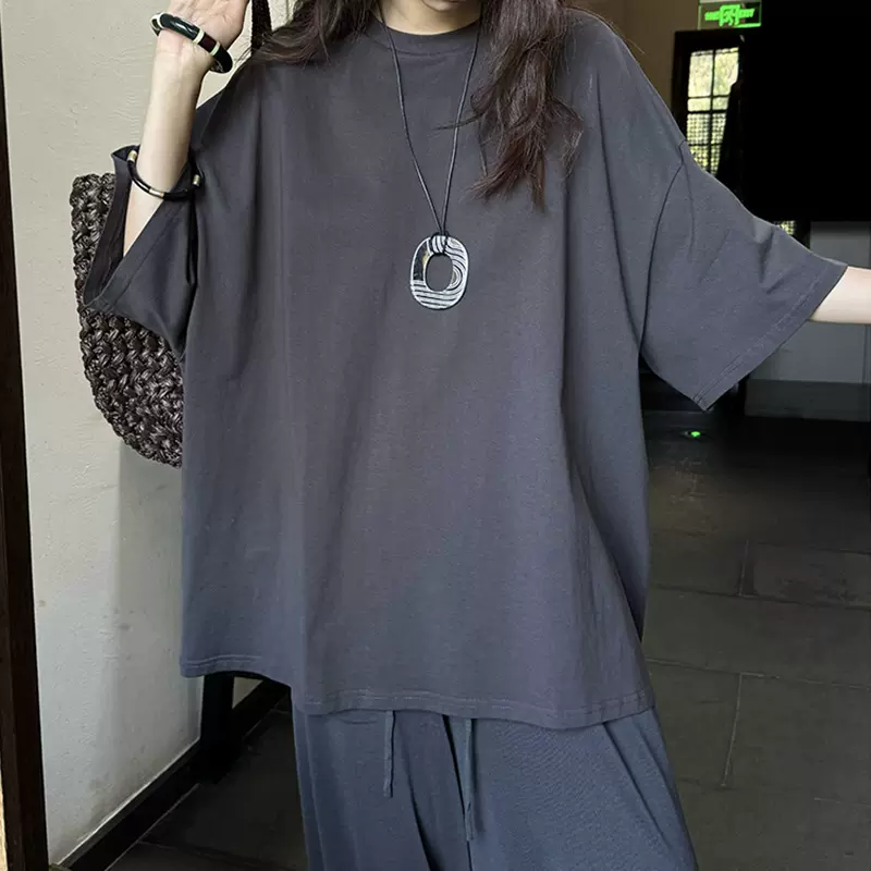 现货Owis 好舒服纸片人T 精梳棉宽松落肩大廓形显瘦短袖圆领t恤
