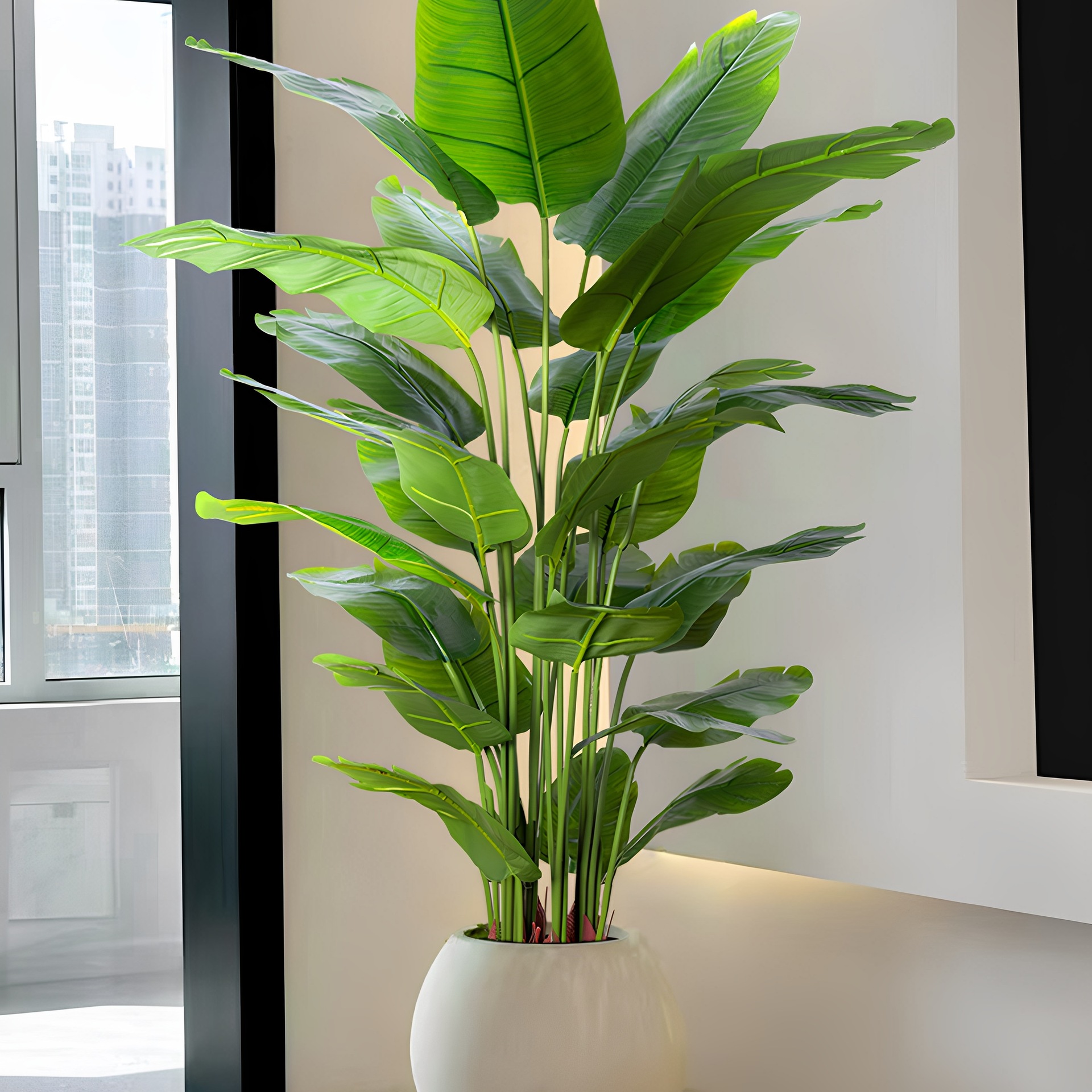 Large Living Room Floor-Standing Ornaments, Fake Plants Next to the Sofa and Tv Cabinet, Traveler's Banana, Bird of Paradise, Green Plants