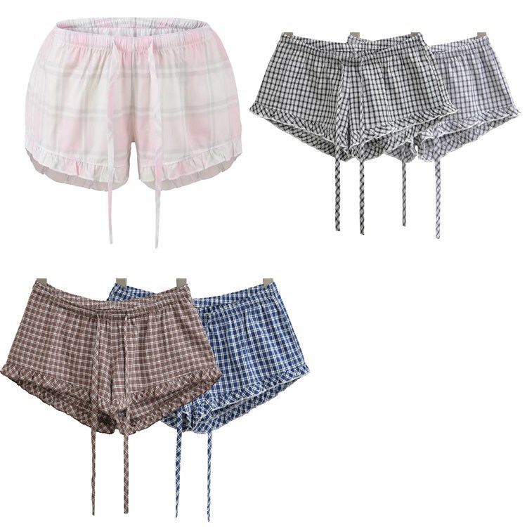 Low-Waist Lace Shorts for Women, Petite Size, Slimming Lazy Style Plaid Casual Pants, Summer 2026 Cross-Border Wholesale